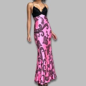 Mary L Couture Bias-Cut Gown Mermaid Hem V-Neck Slip Satin Pink/Black Women’s 6